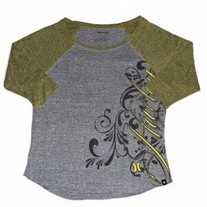 Hurley Y2K Gray & Olive Green Raglan Tee